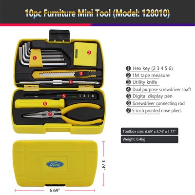 HandyPro 10pc Mini Furniture Tool Set with Hex Keys, Utility Knife, and Pliers