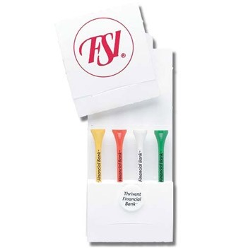 Golf Tee Matchbook Packet w/ Four 2 3/4" Golf Tees & 1 Ball Marker