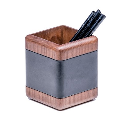 Walnut Wood & Leather Pencil Cup