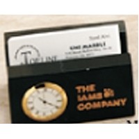 Black Marble Executive Name Block & Card Holder w/Clock (2"x2.5"x4.5")