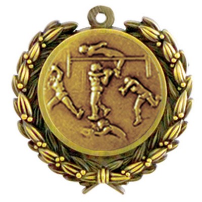 Stock Track & Field Female Medal w/ Wreath Edge (1 1/4" )