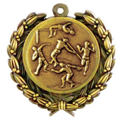 Stock Track & Field Male Medal w/ Wreath Edge (1 1/4" )