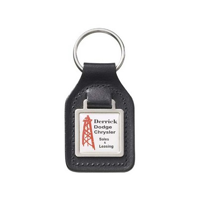 Bonded Leather Large Rectangle Key Tag w/ Square Acrylic Medallion Key Fob