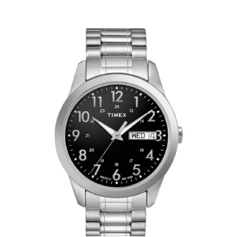 Timex Silver Elevated Classics Dress Expansion Watch W/ Black Dial