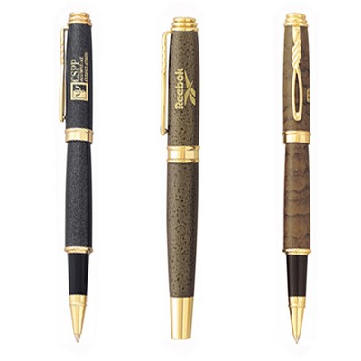 Caesar Rollerball Pen w/Textured Finish & Gold Trim