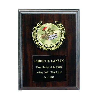 Walnut Finish Plaque w/Black Plate, Plastic Wreath Takes Insert (6"x8")