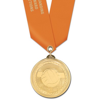 2" Volleyball Brite Laser Medal w/ Satin Neck Ribbon