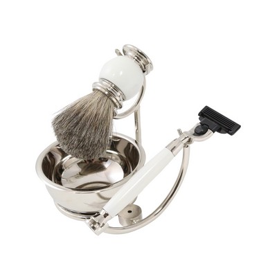 White & Chrome Shaving Set