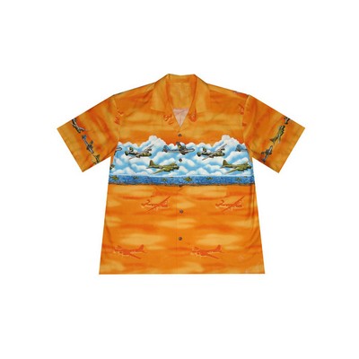 Hawaiian Tropical Military Border Print Cotton Shirt / Airplanes - Circa WWII