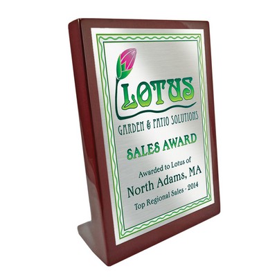 Full Color Stand-Up Plaque (5" x 7") w/Gold & Silver Aluminum Mount