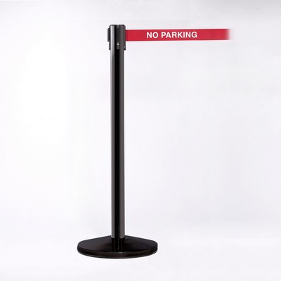 Black Pole W/ 11' Heavy Duty Belt/Lock W/ "No Parking" Message Red/White