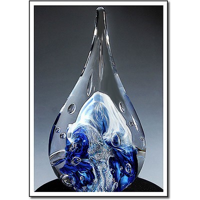 Silver Falls Art Glass Sculpture w/ Marble Base (4.5"x11.75")