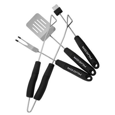 4 Piece Stainless Steel Bbq Set W/Ergonomic Handles