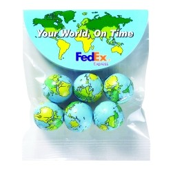 Chocolate Earth Balls in Small Round Top Header Bag