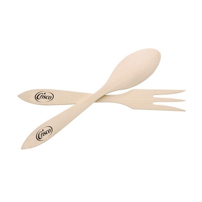 12" Wooden Salad Serving Set - Fork & Spoon (each Silk Screened)