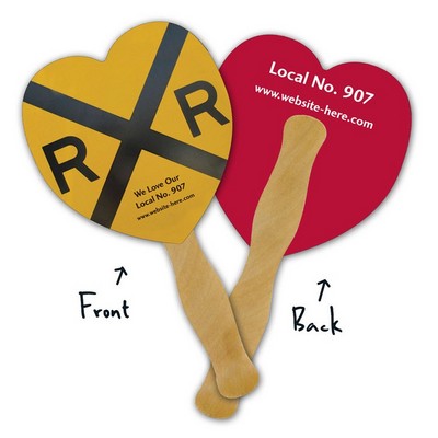 Mini Hand Fan - 5.25x5.5 Heart Shaped Laminated - 14 pt.