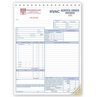 HVAC Service Order/Invoice Form (3 Part)