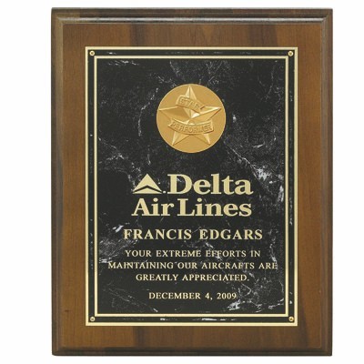 Genuine Walnut Finish Plaque w/2" Insert & Multiple Plate Color Options (8"x10")