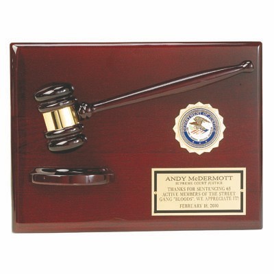 Plaque Rosewood Piano Finish w/Gavel & Block Holds 2" Insert (9"x12")