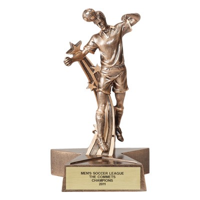 7" Resin Soccer Trophy w/Male Player & Shooting Star