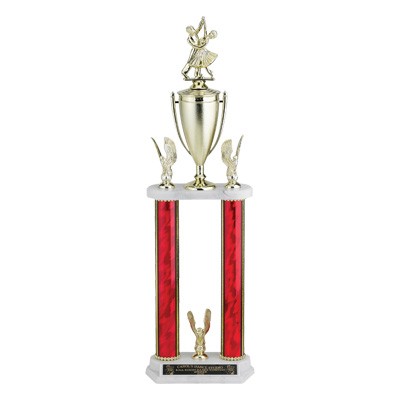 24½" Blue Splash 2-Column Trophy w/Cup, Eagle Trim & Takes Figure