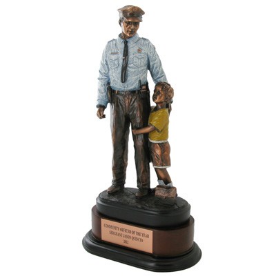 12" Bronze Electroplated Police Officer Trophy w/Child in Painted Colors