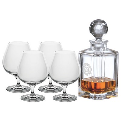 Crystal Decanter 0.8L & 4 Brandy Glasses