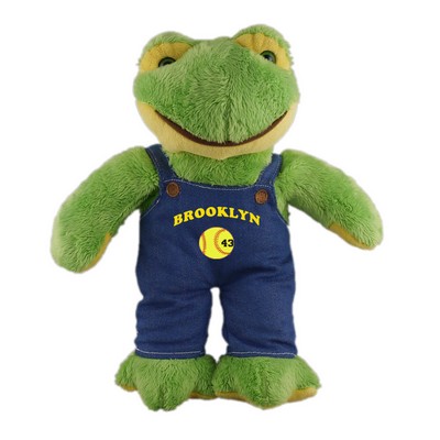 Soft Plush Stuffed Frog in denim overall.