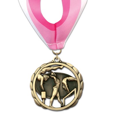 2 3/8" Female Gymnastics ES Medal w/ Stock Millennium Neck Ribbon