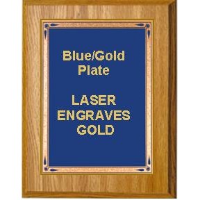 Oak Plaque 6" x 8" - Blue/Gold Teardrop 4" x 6" Plate