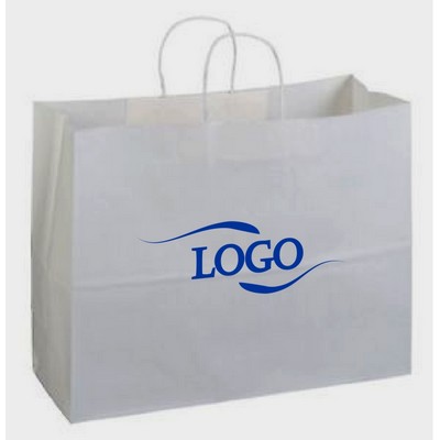 Recycled White Kraft Paper Shopping Bag 2C1S (16"x6"x12.5")