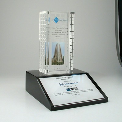 Building Lucite® Embedment Award on Wedge Base (6" x 9" x 7")