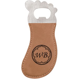 Foot Shaped Bottle Opener with Magnet, Light Brown Faux Leather