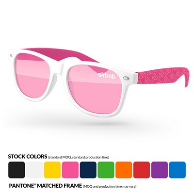 2-Tone Retro Sunglasses w/ 1 Color Lens Imprint & 1 Color Extended Temple Imprint