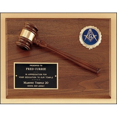 American walnut plaque with walnut gavel and activity insert