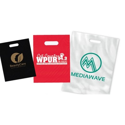 Small Die Cut Handle Colored Plastic Bags (2 Color Imprint)