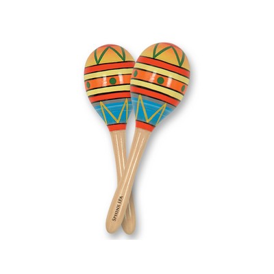 8" Wooden Fiesta Fun Party Maraca's w/ Custom Direct Pad Printed Imprint on Handle