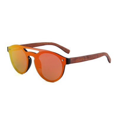 Rose Wood Sunglasses - Red Lenses - Black Frames