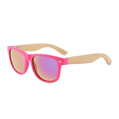 Bamboo Sunglasses - Pink Mirror Lenses - Pink Frames