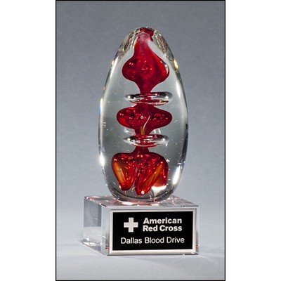 Egg-Shaped Red Art Glass Award w/Clear Glass Base