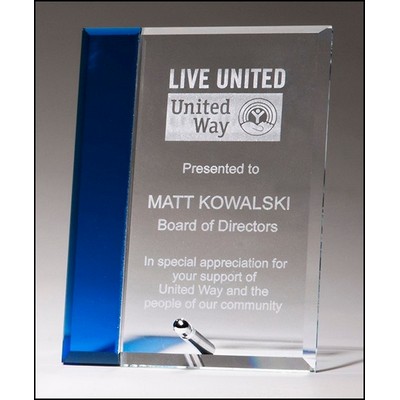 Clear Glass Award w/Sapphire Blue Highlight & Silver Plated Easel Post (5"x 7")