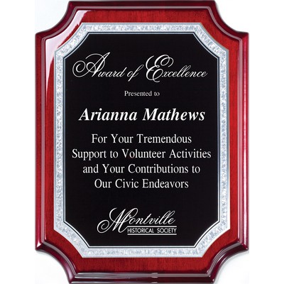 Rosewood Notched Corner Plaque with Black Aluminum Plate, 9"x12"