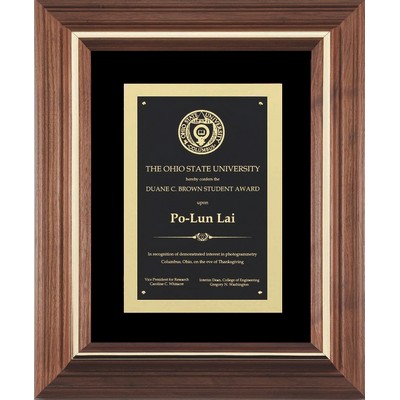 Walnut/Gold Inlay Frame with Black Brass Plate on Black Velour, 12-1/2"x15-1/2"