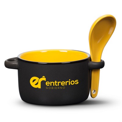 Merritt Soup Bowl/Spoon - 12oz Black/Yellow