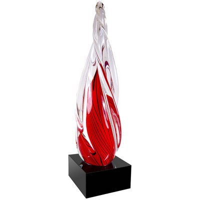 Red Twisted Spire Art Glass on Black Base