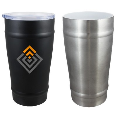 16 Oz. Stainless Vacuum Double Wall CeramiSteel Beer Tumbler w/Drink Through Lid (Screen Printed)