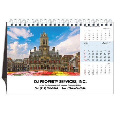 Travel Destination 2025 Desktop Calendar w/Full Color Hardboard Easel