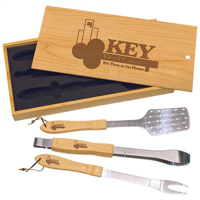 9.625" x 20" BBQ Set in Pine Wood Box