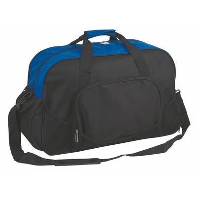 21" Two Tone Gym Duffel W/Shoe Compartment, End Zipper Pocket, front Zipper Pocket