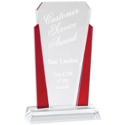 Optical Crystal Slanted Tower Award w/Red Accented Sides (5¼" x 8¼")